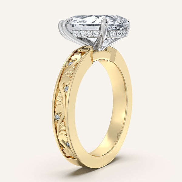 Pear Shape Vintage Inspired Engagement Ring | 14k Two Tone