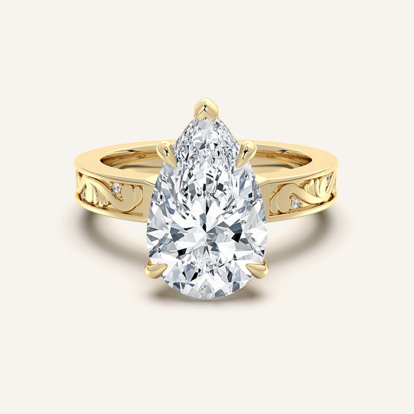 Pear Shape Vintage Inspired Engagement Ring | 18k Yellow Gold