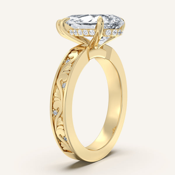 Pear Shape Vintage Inspired Engagement Ring | 14k Yellow Gold