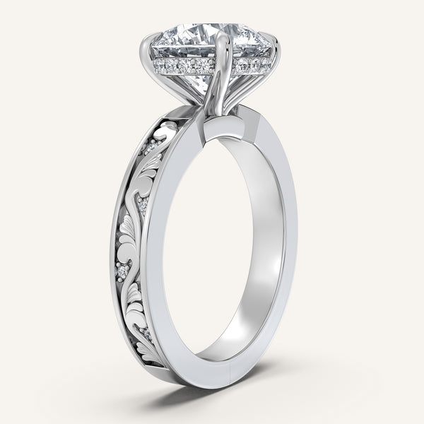 Round Vintage Inspired Engagement Ring | 14k White Gold