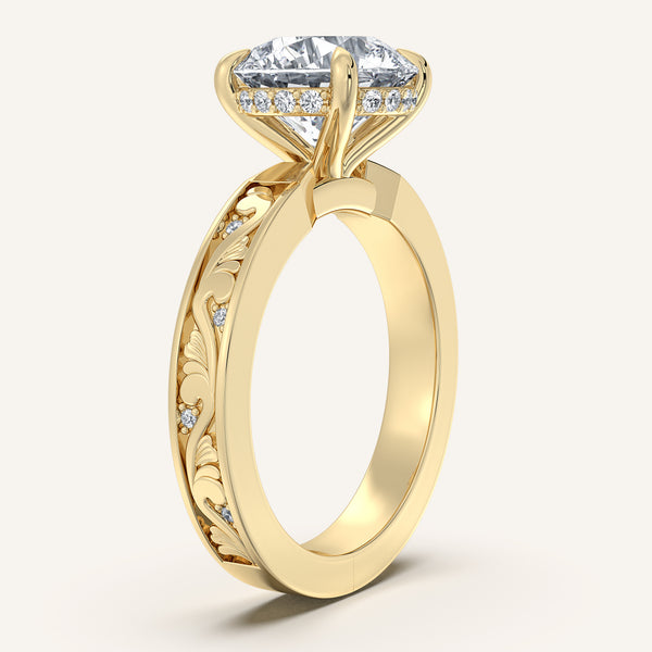 Round Vintage Inspired Engagement Ring | 14k Yellow Gold
