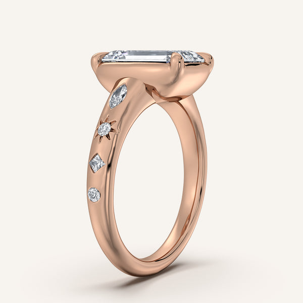 Emerald Cut Faux Bezel Engagement Ring | 14k Rose Gold