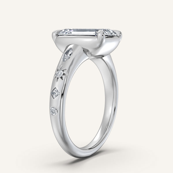 Emerald Cut Faux Bezel Engagement Ring | 14k White Gold