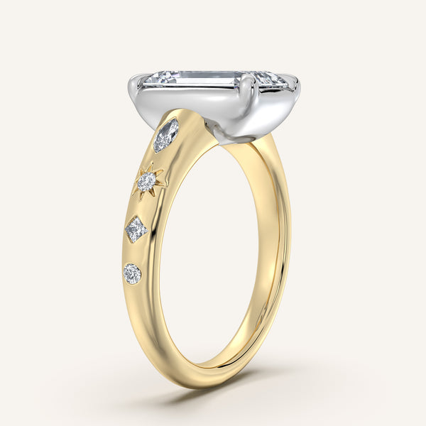 Emerald Cut Faux Bezel Engagement Ring | 18k Two Tone