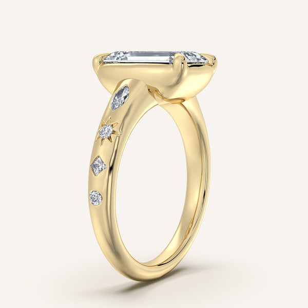 Emerald Cut Faux Bezel Engagement Ring | 18k Yellow Gold