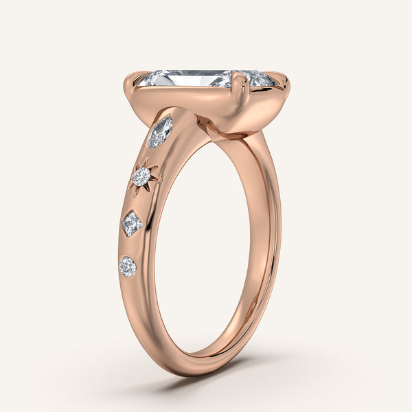 Radiant Cut Faux Bezel Engagement Ring | 18k Rose Gold