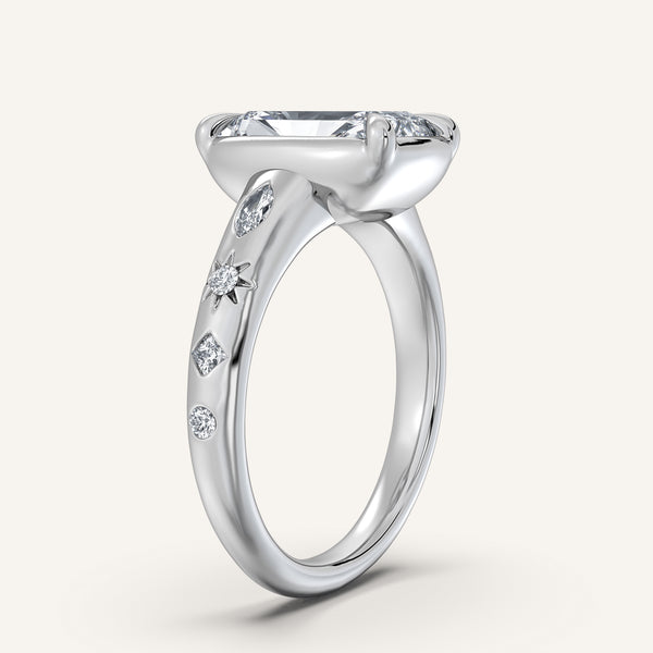 Radiant Cut Faux Bezel Engagement Ring | 18k White Gold
