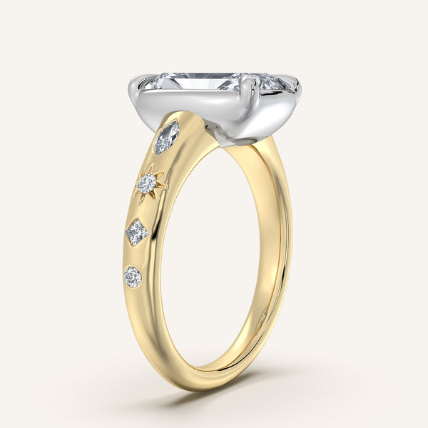 Radiant Cut Faux Bezel Engagement Ring | 18k Two Tone