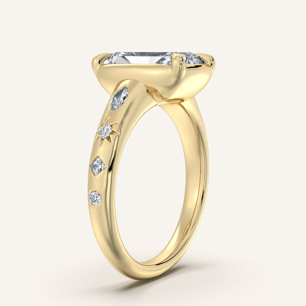 Radiant Cut Faux Bezel Engagement Ring | 14k Yellow Gold