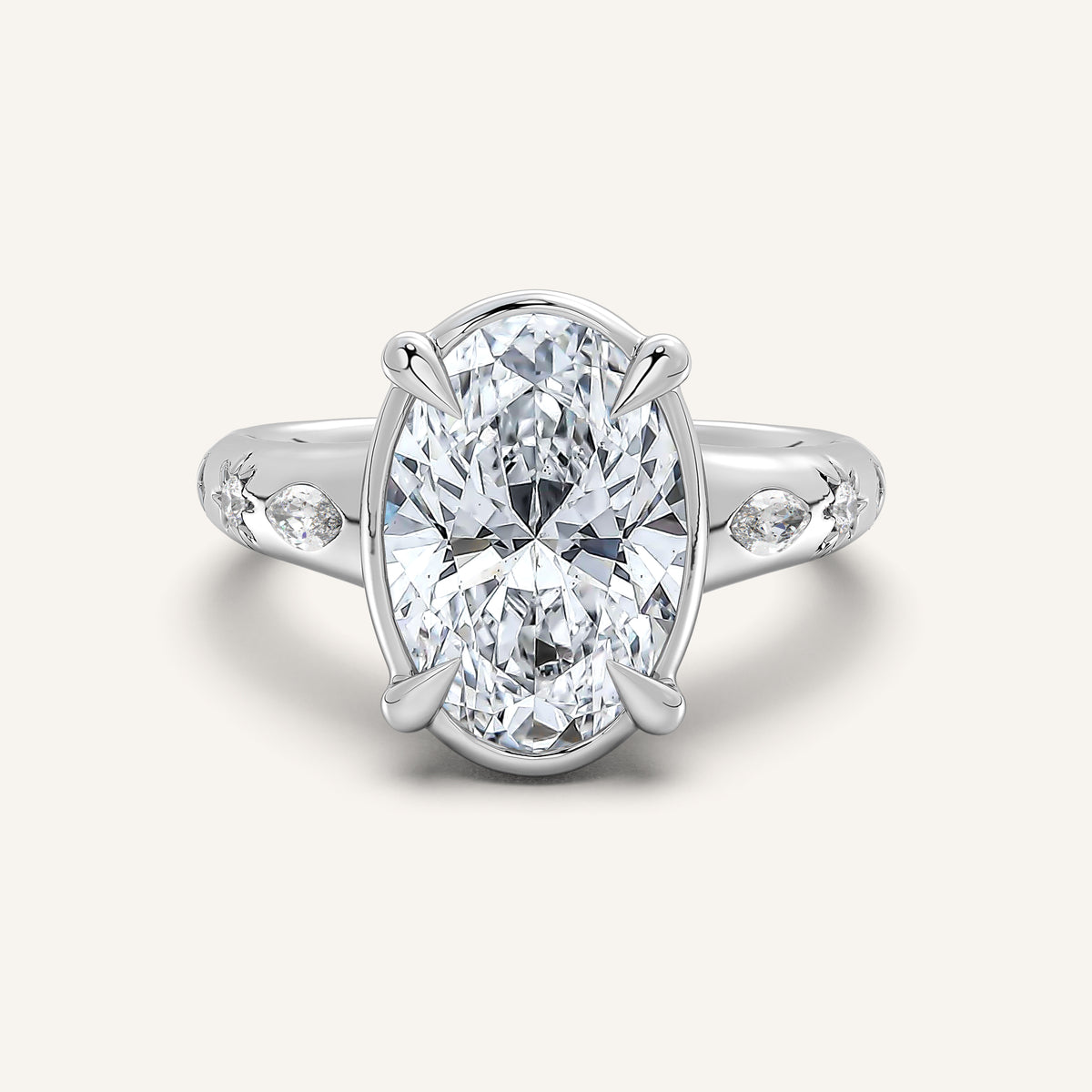 Oval Faux Bezel Engagement Ring | Platinum & Clairamor