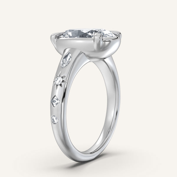 Oval Faux Bezel Engagement Ring | 18k White Gold