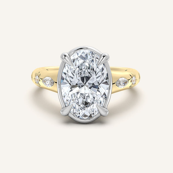 Oval Faux Bezel Engagement Ring | 14k Two Tone