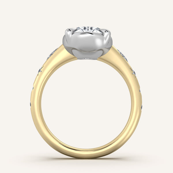 Oval Faux Bezel Engagement Ring | 14k Two Tone