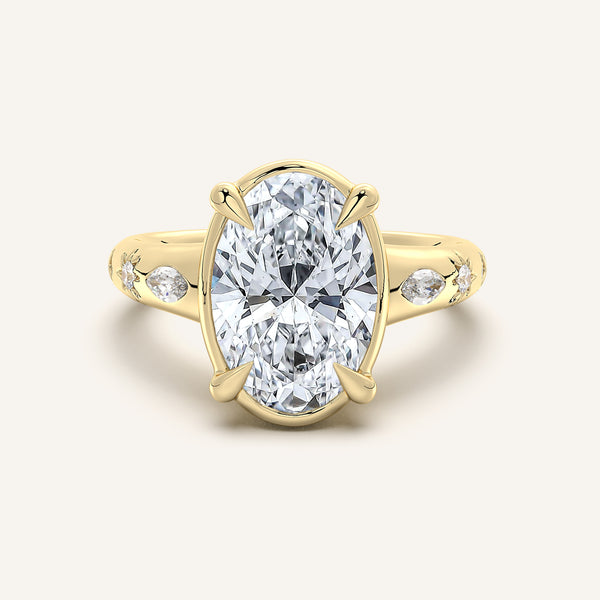 Oval Faux Bezel Engagement Ring | 18k Yellow Gold