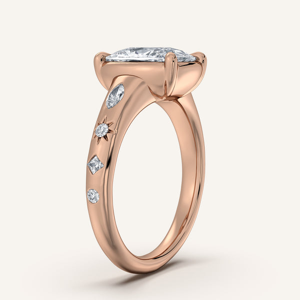 Cushion Cut Faux Bezel Engagement Ring | 18k Rose Gold