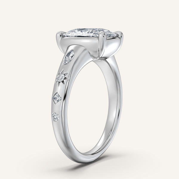 Cushion Cut Faux Bezel Engagement Ring | 14k White Gold