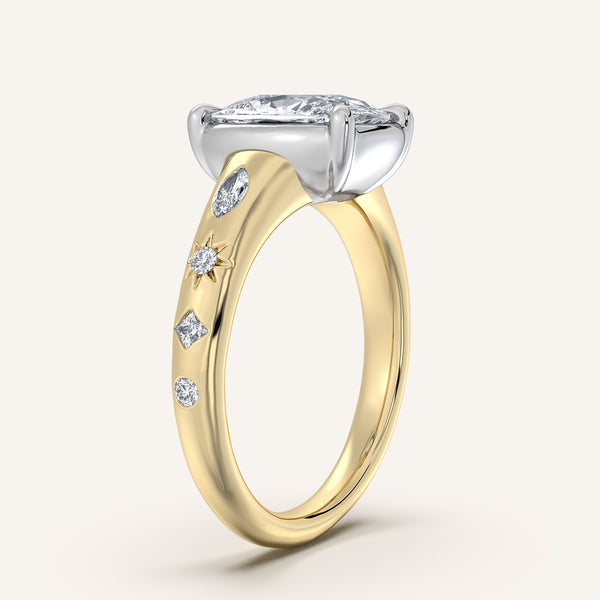 Cushion Cut Faux Bezel Engagement Ring | 14k Two Tone