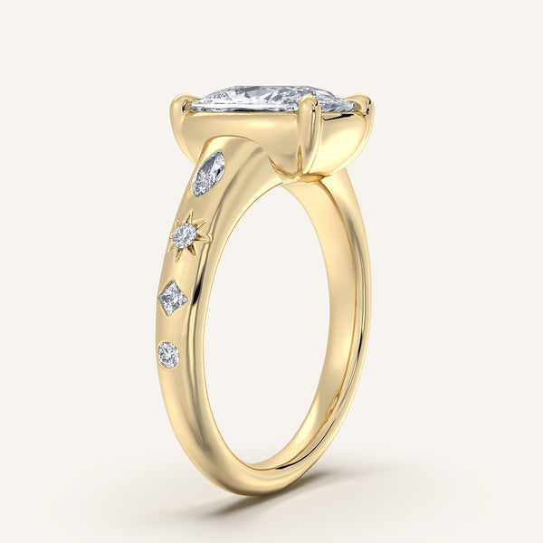 Cushion Cut Faux Bezel Engagement Ring | 18k Yellow Gold