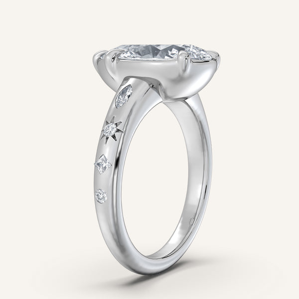 Pear Shape Faux Bezel Engagement Ring | 18k White Gold