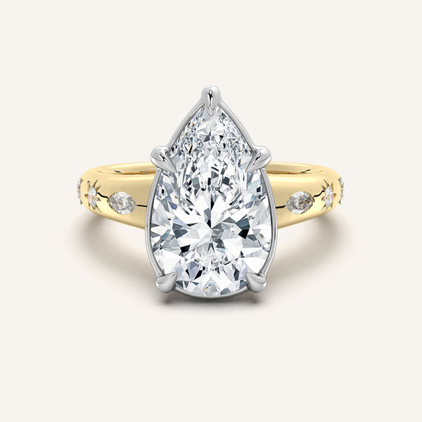 Pear Shape Faux Bezel Engagement Ring | 18k Two Tone