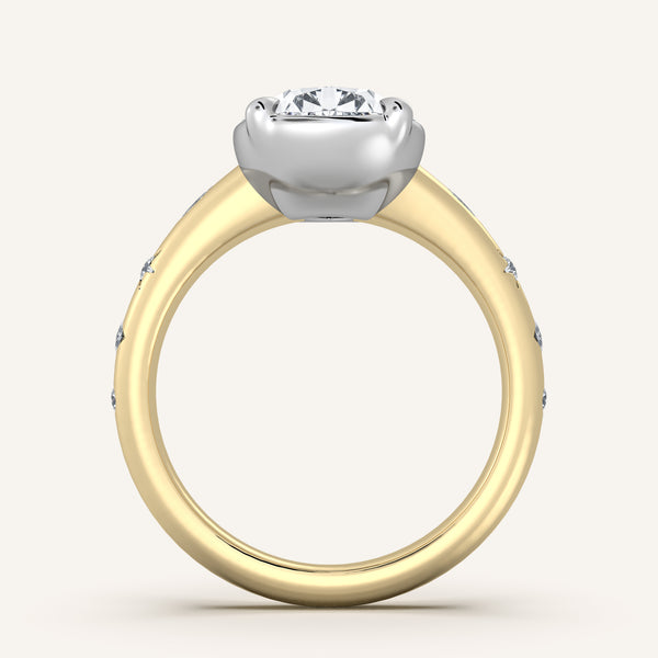 Pear Shape Faux Bezel Engagement Ring | 14k Two Tone