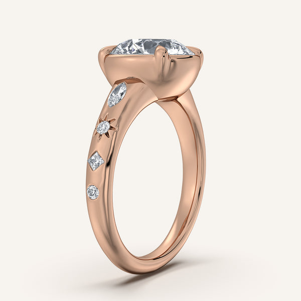 Round Faux Bezel Engagement Ring | 18k Rose Gold