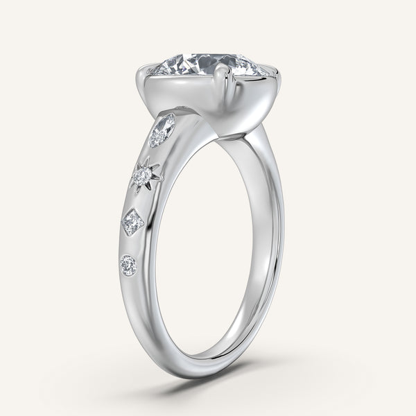 Round Faux Bezel Engagement Ring | 14k White Gold