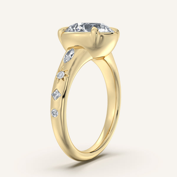 Round Faux Bezel Engagement Ring | 18k Yellow Gold