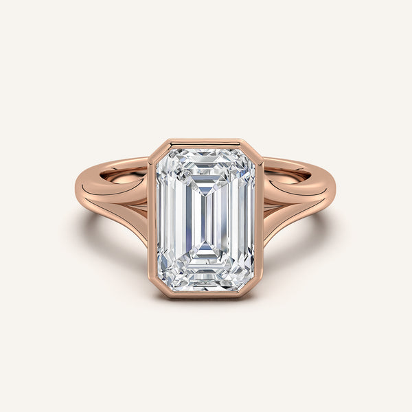 Emerald Split Cathedral Bezel Ring | 18k Rose Gold