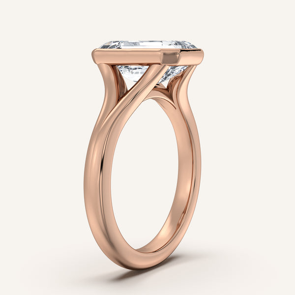 Emerald Split Cathedral Bezel Ring | 18k Rose Gold