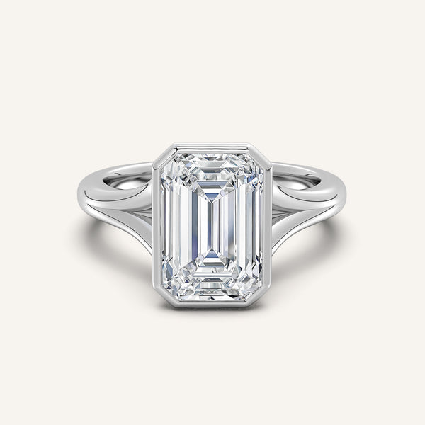 Emerald Split Cathedral Bezel Ring | 18k White Gold