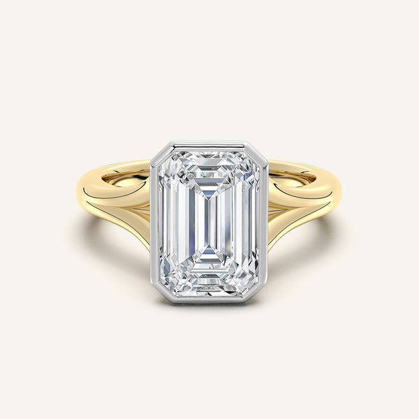Emerald Split Cathedral Bezel Ring | 18k Two Tone