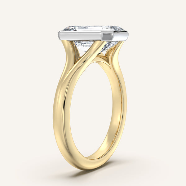 Emerald Split Cathedral Bezel Ring | 14k Two Tone