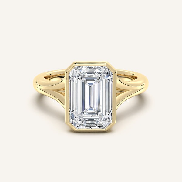 Emerald Split Cathedral Bezel Ring | 18k Yellow Gold