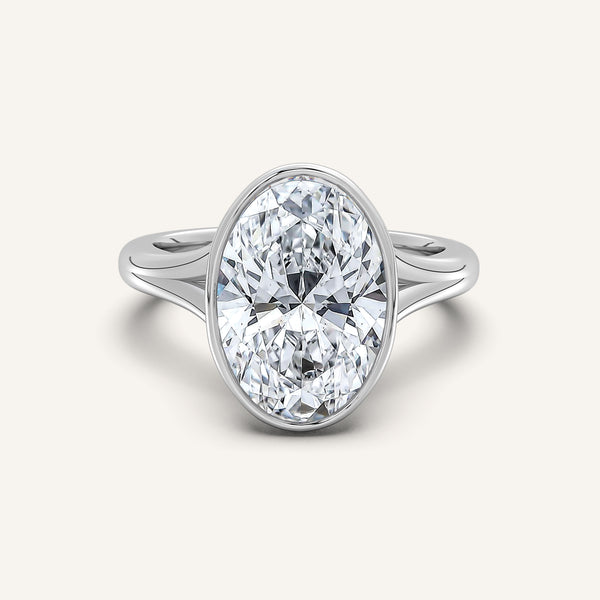 Oval Split Cathedral Bezel Ring | 18k White Gold