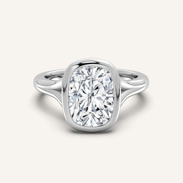 Cushion Split Cathedral Bezel Ring | 18k White Gold