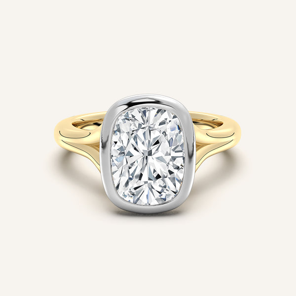 Cushion Split Cathedral Bezel Ring | 18k Two Tone