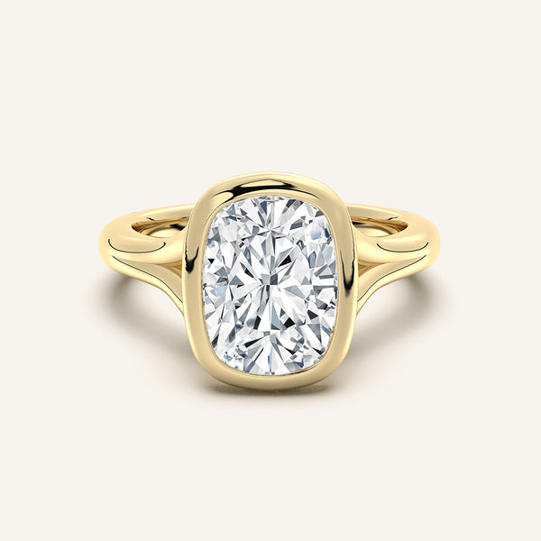 Cushion Split Cathedral Bezel Ring | 18k Yellow Gold