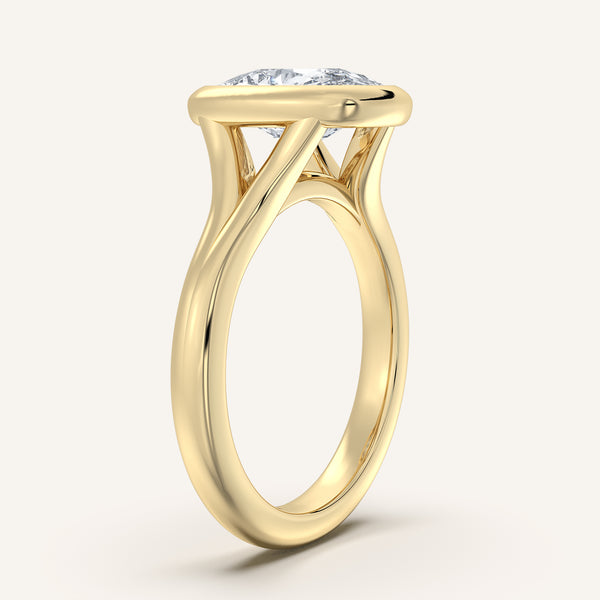 Cushion Split Cathedral Bezel Ring | 14k Yellow Gold
