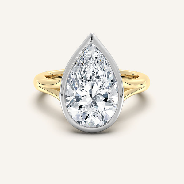 Pear Shape Split Cathedral Bezel Ring | 18k Two Tone