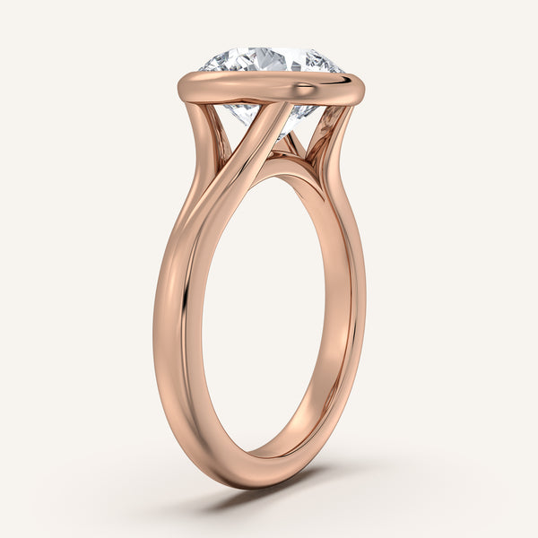 Round Split Cathedral Bezel Ring | 14k Rose Gold