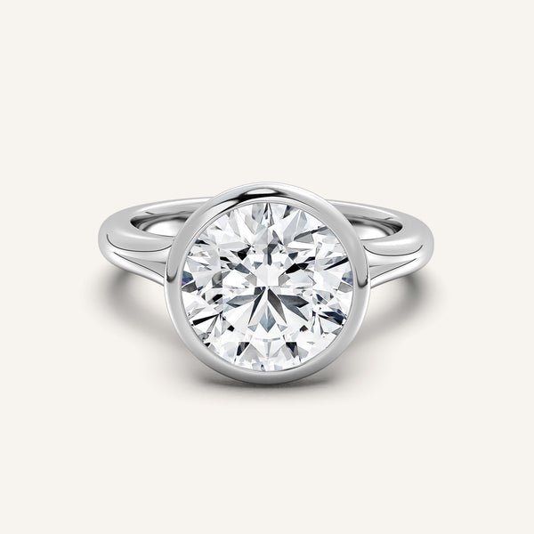 Round Split Cathedral Bezel Ring | 18k White Gold