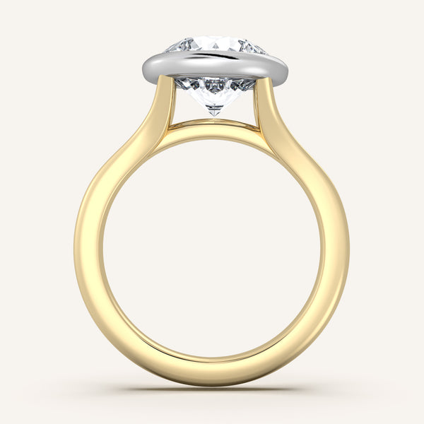 Round Split Cathedral Bezel Ring | 18k Two Tone