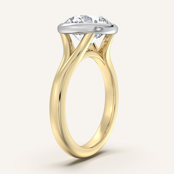 Round Split Cathedral Bezel Ring | 14k Two Tone