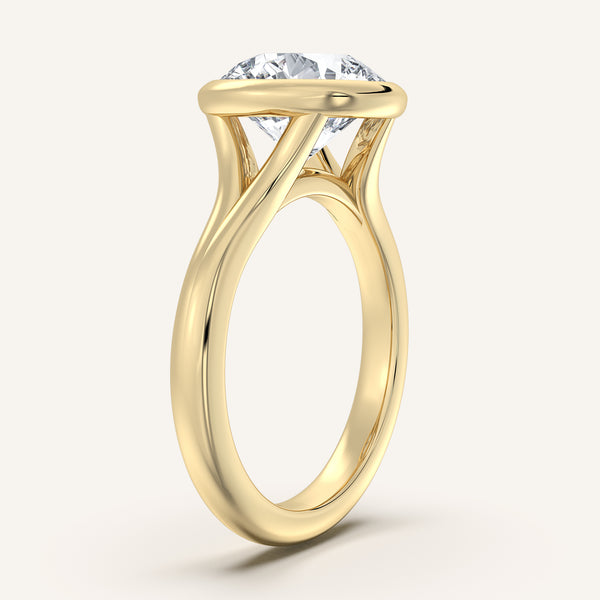 Round Split Cathedral Bezel Ring | 14k Yellow Gold