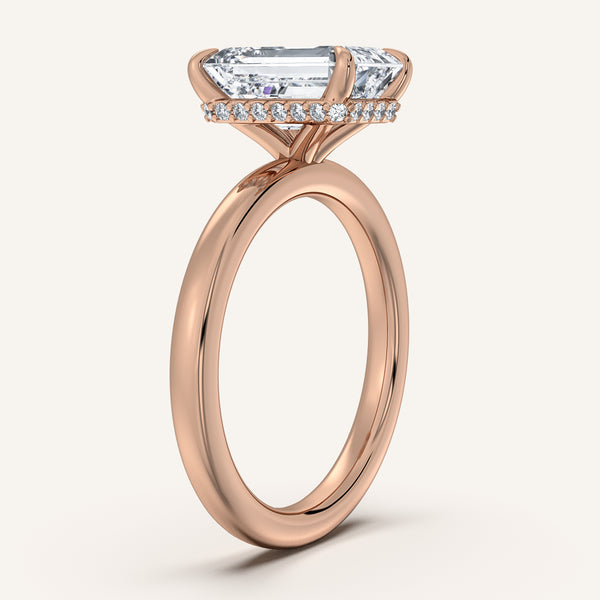 Emerald Cut Eternity Hidden Halo Engagement Ring | 18k Rose Gold