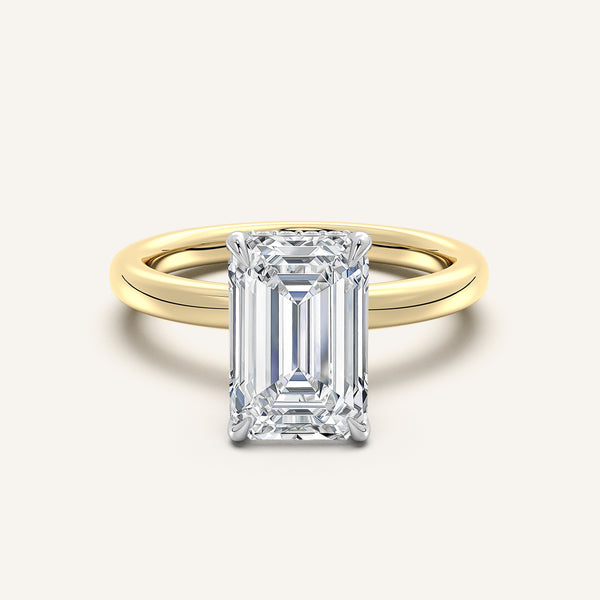 Emerald Cut Eternity Hidden Halo Engagement Ring | 18k Two Tone