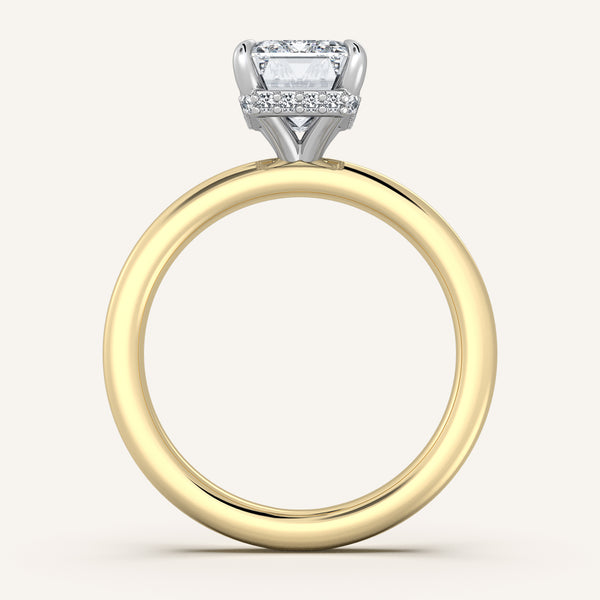 Emerald Cut Eternity Hidden Halo Engagement Ring | 18k Two Tone