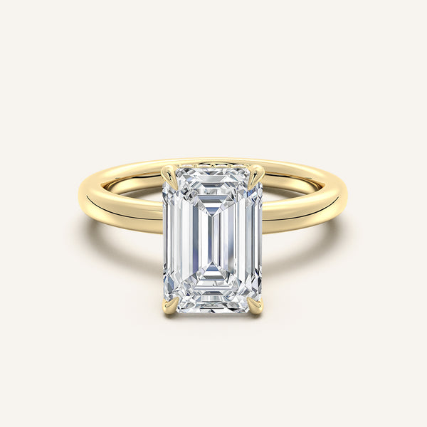 Emerald Cut Eternity Hidden Halo Engagement Ring | 18k Yellow Gold