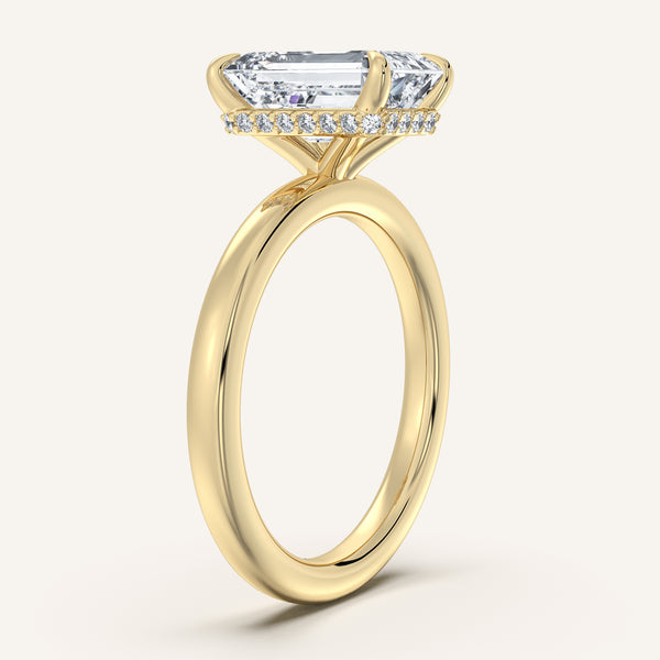 Emerald Cut Eternity Hidden Halo Engagement Ring | 14k Yellow Gold